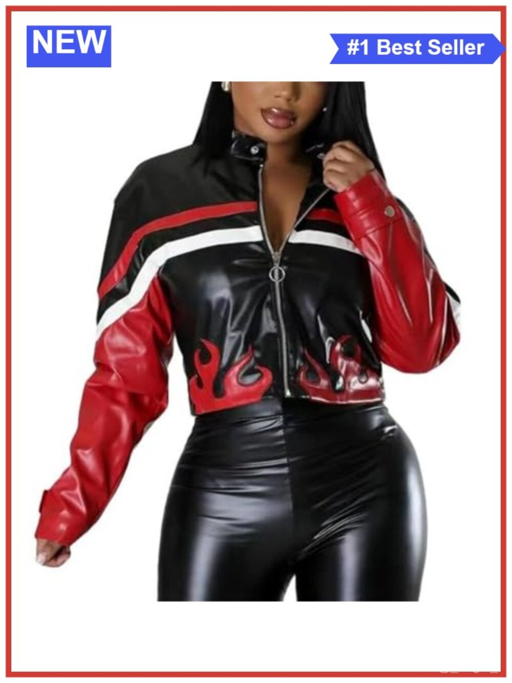 Faux Leather Cropped Zip Up Bomber Motorcycle Jacket Women's Moto Streetwear